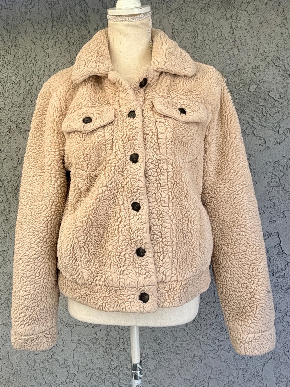 Fashion Nova Button Up Jacket Teddy Sherpa Fleece Trucker Style Womens Medium - Picture 4 of 13